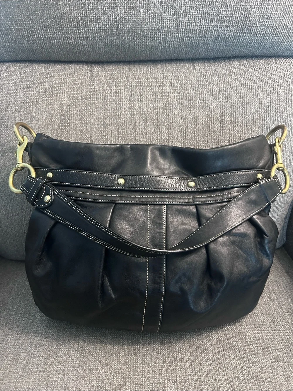 Vintage COACH Black Soft Leather Pleated Ergo Hamptons Belted Hobo Bag (10205)